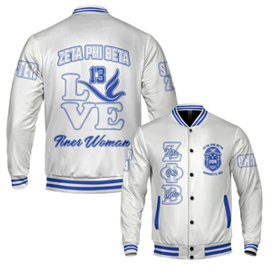 Zeta Phi Beta 1920 Sorority Greek Life Blue White Varsity Letterman Jacket ZPB Chenille Patch Founders Style Gear - Product Image 6
