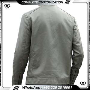 Chaqueta de moto de cuero con cremallera múltiple ajustada para hombre al por mayor - Product Image 2