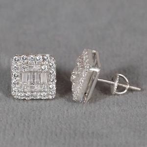 Boucles d'oreilles en or blanc 14 carats avec moissanite, coupe ronde et baguette, pour les occasions de fiançailles des femmes - Product Image 3