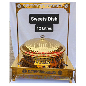 Plato de frotamiento redondo chapado en oro de lujo con acabado martillado y soporte decorativo para Catering Buffet y calentador de alimentos de Hotel - Product Image 3