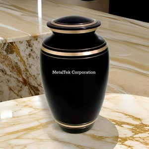 High Quality Classic Black Cremation Urn & <b>Keepsake</b> Golden Ring Wholesale Price Funeral Supplies <b>Memorial</b> Burial Ashes Metal Jar - Product Image 3