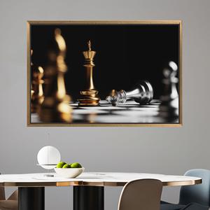 Toile sur le thème de la stratégie d'échecs : Impression artistique « Gold Silver King Checkmate », 1P : encadrée or - Product Image 1