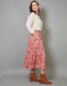 Falda Midi de Cintura Alta con Estampado Floral y Diseño Plisado para Mujer, con Bolsillos Laterales, Tejido de Poliéster/Algodón, Estilo Chic de Primavera - Product Image 4