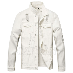 Best Selling Men's High Street Style Denim <b>Jackets</b> Custom Pattern Plain <b>White</b> with Long Sleeves - Product Image 1