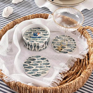 Posavasos redondos personalizables de nácar de alta calidad con soporte de exhibición hecho a mano en Vietnam para el hogar y fines de regalo - Product Image 3