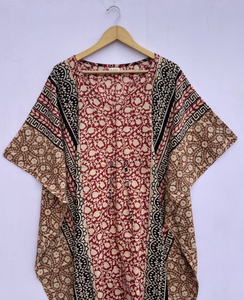 Robe caftan indienne 100% en coton imprimé bloc modeste à la main robe longue quotidienne ample à fleurs - Product Image 4