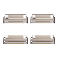 Meubles de jardin, style Chesterfield, canapé modulaire inclinable en bois de teck massif moderne, trois places, tissu et cuir, vente en gros