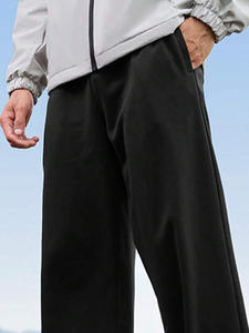 Black Adjustable Hem Joggers men's pants washed <b>Thick</b> Fleece Elastic Waist Drawstring Straight Fit Casual Track Pants Trousers - Product Image 2