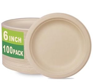 Assiettes à dessert rondes compostables non blanchies en bagasse biodégradable pour les fêtes - Product Image 1
