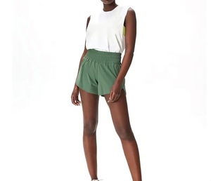 Shorts de Punto Verde de Cintura Alta para Mujer, Cintura Elástica, Estilo Deportivo, Transpirables, Color Sólido, Cortos - Product Image 1
