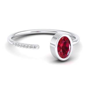 Anillo de Compromiso REYES de Oro Sólido de 14K con Moissanita, Corte Ovalado, Gema de Rubí de 0.5 Quilates, Anillos Ajustables para Mujer - Product Image 5