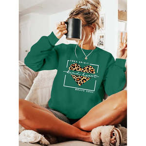 Chemisier à manches longues pour femme, col rond, à motifs, en viscose à deux fils, 21517 - Vert - Product Image 3