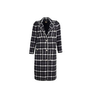Manteau long à double boutonnage pour femme, à carreaux, avec passepoil noir, amovible, grande taille, en tissu tissé respirant, pour l'automne et l'hiver - Product Image 1