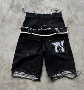 Jorts en jean à imprimé personnalisé Rhinestone cristal Baggy vintage Jumbo anneaux de serrage double taille pour hommes Shorts en jean pour hommes - Product Image 2