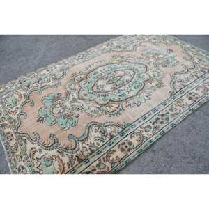 Tapis Turc Vintage Beige Vert 5.8 X 9.2ft Laine Tissage Plat Patchwork Motif pour Salon Décor 4m Largeur avec Support en Latex - Product Image 2