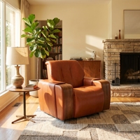 Fauteuil Bergère de Luxe 2026 en Similicuir avec Cadre en Hêtre et Panneaux en Bois Massif – Style Moderne pour Maison, Bureau, Salon, Hôtel, Salle à Manger