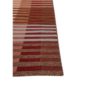 Red & Orange Striped <b>Flat</b> Weave <b>Wool</b> & Viscose Rugs Checkers Adwv-13087 for Home Use - Product Image 4