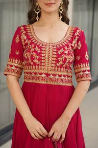 Beautiful Designer Women Gown with Heavy Dupatta Long Indian Function Pakistani Silk Kurti for Adults - Product Image 3