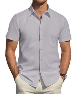 Chemises de bureau formelles pour hommes en tissu 100% coton OEM, boutonnées, manches courtes, chemises habillées unies pour hommes - Product Image 4