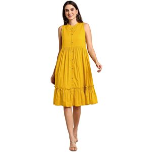 Trendmalls Vestido occidental hasta la rodilla sin mangas de rayón para mujer () - Product Image 1