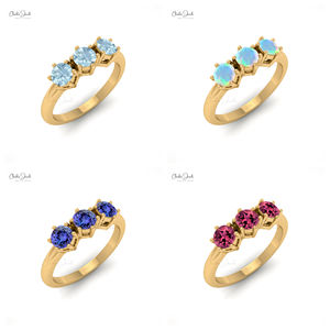 Handmade Prong Set 4mm Round Cut Genuine Tanzanite Stackable Band 14k Solid Gold Party Wear Band <b>For</b> Wife Birthday Gift Jewelry - Product Image 1