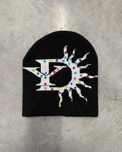 Nueva venta al por mayor de alta calidad personalizado Beanie hombres Unisex invierno Beanie sombrero multicolor estampado de diamantes de imitación de punto con logotipo personalizado - Product Image 6