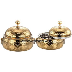 Cazuela de utensilios de cocina de doble pared con acabado de Metal dorado y negro, calentador de alimentos de Metal decorativo de gran venta - Product Image 4