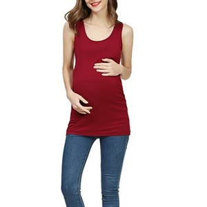 Mujeres maternidad Tank Tops sin mangas Color sólido cuello redondo transpirable 100% algodón lado fruncido Bodycon vestido uso diario bebé - Product Image 2