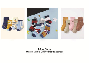 Chaussettes d'hiver décontractées pour enfants 100% coton extensible Bébés garçons/filles Toucher doux Respirant Antibactérien Écologique Logo personnalisé - Product Image 6
