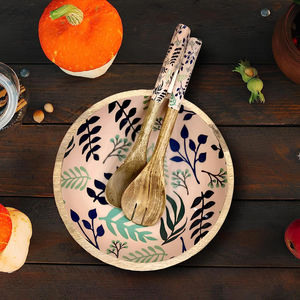 ชามเสิร์ฟอาหารเคลือบทำจากไม้พร้อมช้อนและชุดส้อมชามสลัดและอาหารทรงกลมหรูหราสำหรับเครื่องใช้บนโต๊ะอาหารในงานแต่งงาน - Product Image 2