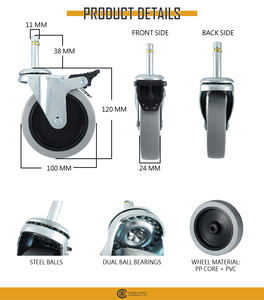 ล้อเลื่อนแบบมีก้านล็อค CCE ขนาด 100 มม. ทำจากพีวีซี แบบแบน - Product Image 2