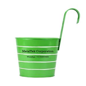 Colorful Round Shape <b>Railing</b> <b>Balcony</b> Hanging Metal <b>Planters</b> Customized Colour With Stripes Decorative Window <b>Planter</b> Wholesaler - Product Image 1