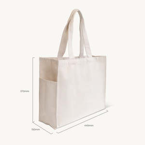 <b>Large</b> 12oz Natural Recycled <b>Canvas</b> <b>Bag</b> with Side Pocket Open Closure and Solid Color Washed Design - Product Image 2