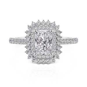 Bague de fiançailles Jeulia Platinum Double Halo Princess Cut Diamond - Promesse romantique - Product Image 1