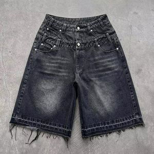 Shorts en denim solide respirant, style ample, taille élastique pour homme, écologique, 100% coton, OEM personnalisé, pantalon mi-long lavé - Product Image 1
