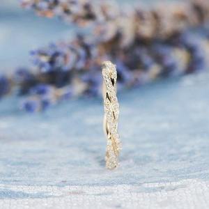 Anillo DE BODA trenzado de oro sólido de 14K con diamante cultivado en laboratorio certificado IGI de estilo elegante, joyería de lujo de moda fina para mujer - Product Image 2