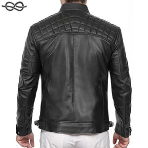 Customizable Men's Genuine Lambskin Leather Biker <b>Jacket</b> Vintage Motorcycle Outerwear with Stand Collar - Product Image 5