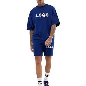 Conjunto de camiseta y pantalones cortos de algodón de dos piezas de verano para hombre Cierre de cintura elástica Diseño de manga corta sublimada - Product Image 1