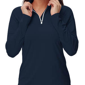 Camiseta de Punto Casual de la Mejor Calidad para Mujer, con Cierre de Cremallera de un Cuarto, al por Mayor, Regular, Ecológica, Transpirable, con Logotipo Personalizado, de Algodón - Product Image 1