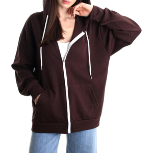 OEM ODM cremallera completa suéter holgado de gran tamaño 100% algodón personalizado antiarrugas gota hombro sudaderas con capucha para mujer - Product Image 2
