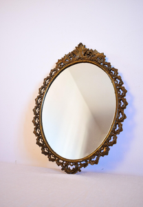 Espejo ovalado de latón vintage, decoración de pared barroca italiana, espejo de tocador rococó, espejo superventas decoración de lujo vidrio antiguo - Product Image 2
