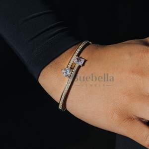 5Mm 18k Gold Plated 925 <b>Sterling</b> <b>Silver</b> Moissanite Emerald <b>Heart</b> Bangle <b>Bracelet</b> for Women Gifts Wholesale Jewelry - Product Image 3