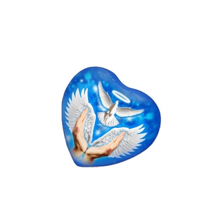 Petite urne bleue pour cendres-Urne souvenir coeur bleu avec ailes d'ange-Urnes d'oiseaux pour cendres petite avec boîte et sac-Honor - Product Image 2