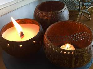 Portavelas de coco natural hecho a mano con diseño personalizado en Vietnam - Product Image 3