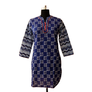 <b>Kurti</b> Export Quality Traditional for Women Digital Printed Cotton Casual Blue Knee-Length for Graduation Wear - Product Image 1