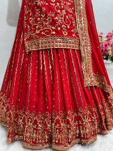 Lehenga de mariage fausse georgette rouge de haute qualité avec séquence de broderie travail Style traditionnel pour les fêtes de mariées pakistanaises - Product Image 3