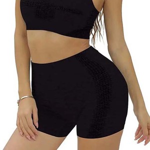 Conjunto de Ropa Interior Deportiva Transpirable para Mujer, Top y Pantalones Cortos de Yoga, Conjunto de Yoga con Logotipo Personalizado, Top y Pantalones Cortos de Yoga Negros de Spandex y Poliéster - Product Image 6