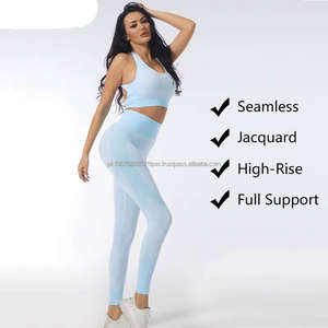 Conjuntos de yoga para mujer de moda al por mayor: Sujetador deportivo sin costuras de jacquard de soporte completo y leggings de cintura alta para fitness y gimnasio - Product Image 3