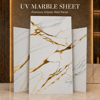 Panel de Pared de PVC con Vetas Naturales, Lámina de Mármol UV Blanco Dorado MORLENX