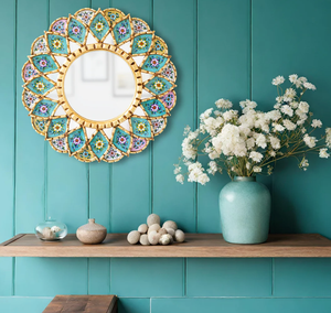 Custom Decorative Round Wall <b>Mirror</b> 17.7" Multicolor <b>Accent</b> Mandala hanging <b>Mirror</b> for wall art decor Venetian Silver <b>Accent</b> - Product Image 4